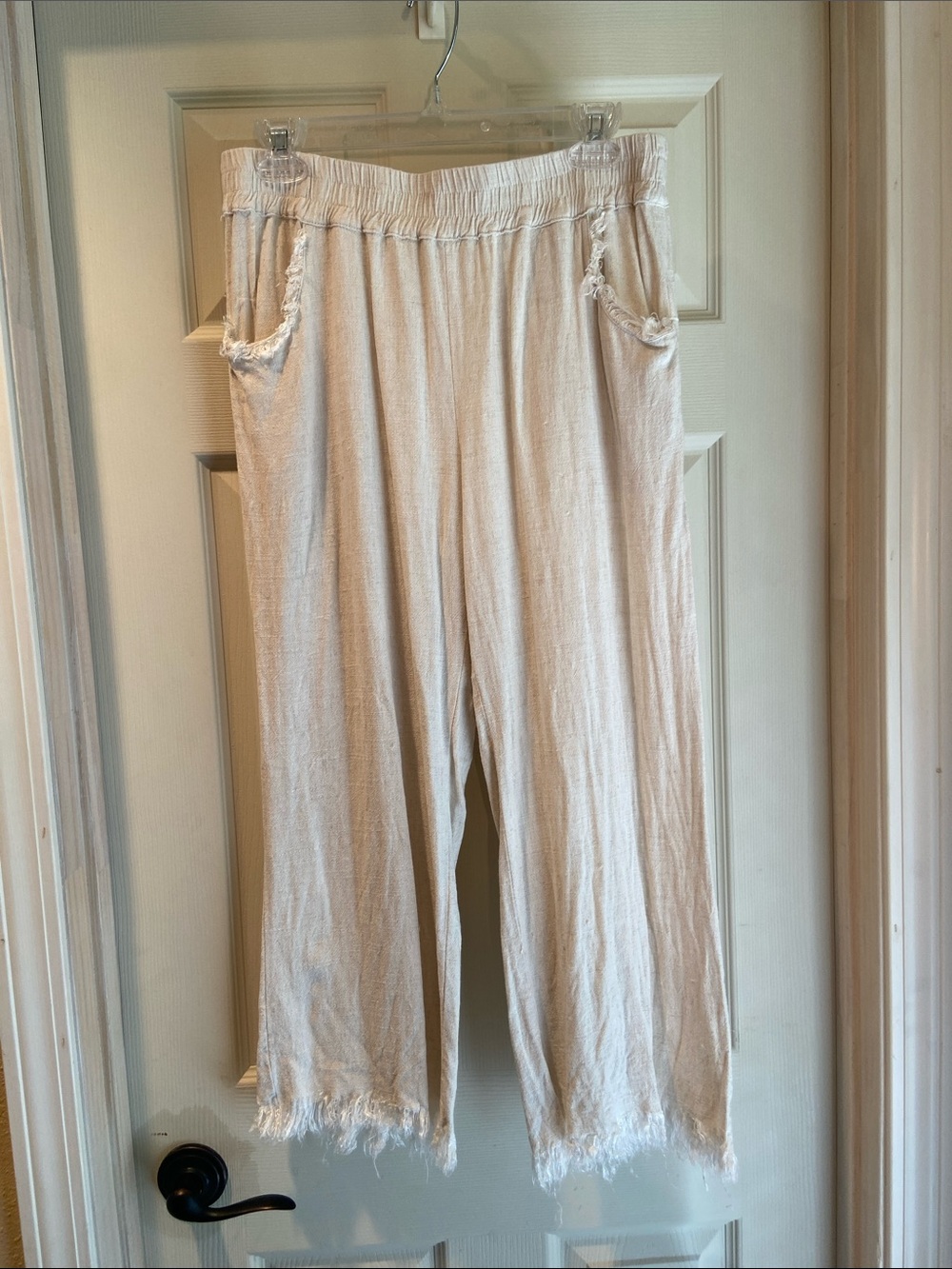 Umgee Cream Wide-Leg Pants with Frayed Hem